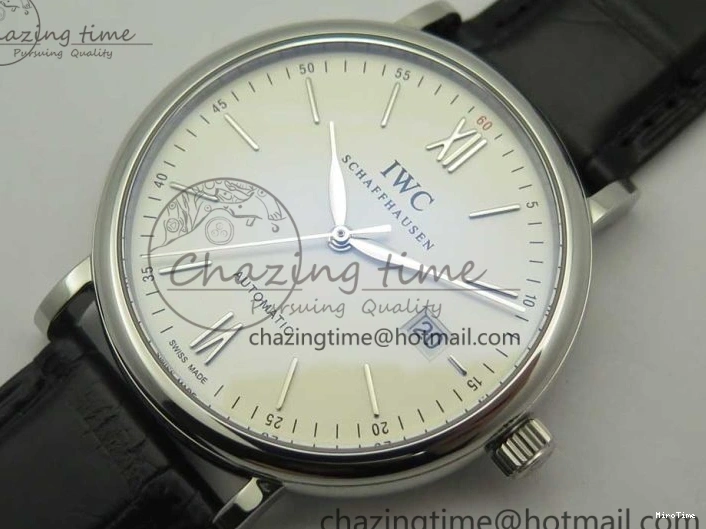 MIROTIME 0203 Supportive Portofino Automatic SS AF 1:1 Best Edition White Dial on Black Croco Leather Strap A 7184